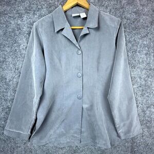 Vintage Y2K‎ Anna Shirt Jacket Womens Small Gray Rayon Button Front Camp Collar